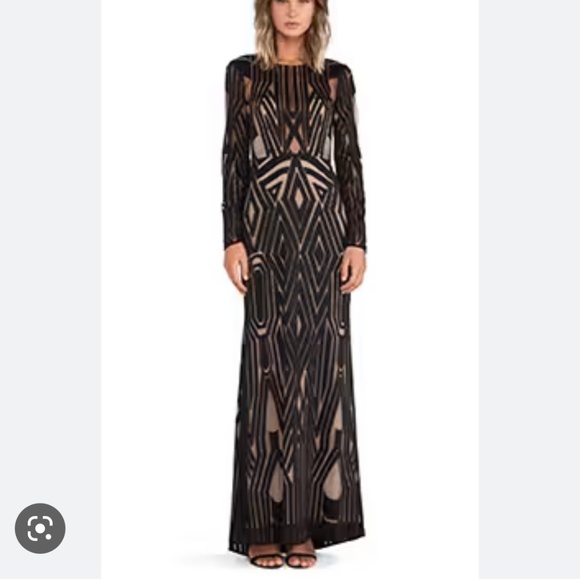 BCBG Max Azria Veira Geometric Formal Long-Sleeved Gown Sz 4 - Picture 7 of 7